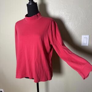 L.L.Bean Long Sleeve 100% Cotton Mock Neck Shirt Large Regular Red